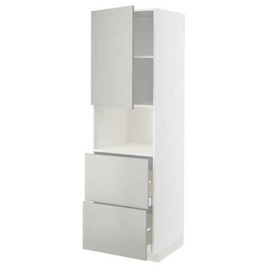 Ikea METOD / MAXIMERA - Hi cab f micro w door/2 drawers, white/Havstorp light grey, 60x60x200 cm