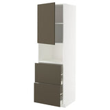METOD / MAXIMERA hi cab f micro w door/2 drawers, white/Havstorp brown-beige, 60x60x200 cm