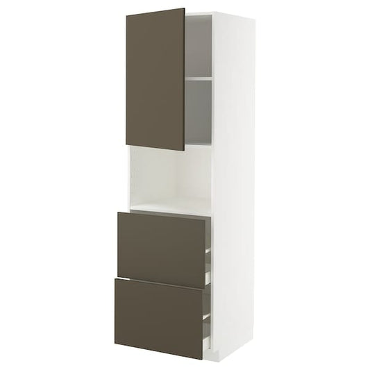 Ikea METOD / MAXIMERA - Hi cab f micro w door/2 drawers, white/Havstorp brown-beige, 60x60x200 cm