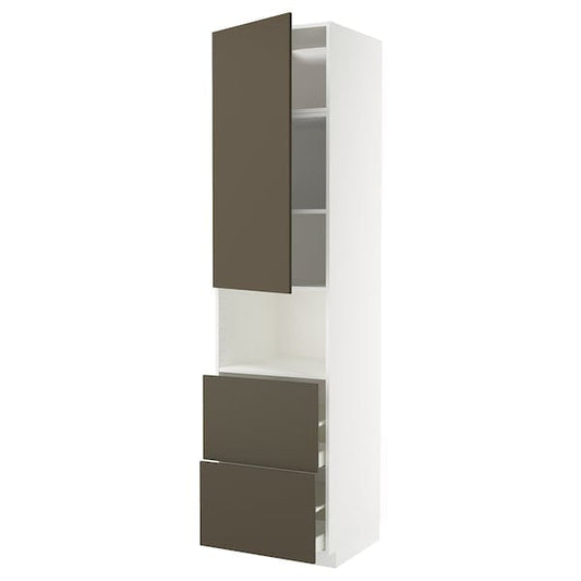 Ikea METOD / MAXIMERA - Hi cab f micro w door/2 drawers, white/Havstorp brown-beige, 60x60x240 cm