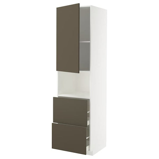 Ikea METOD / MAXIMERA - Hi cab f micro w door/2 drawers, white/Havstorp brown-beige, 60x60x220 cm