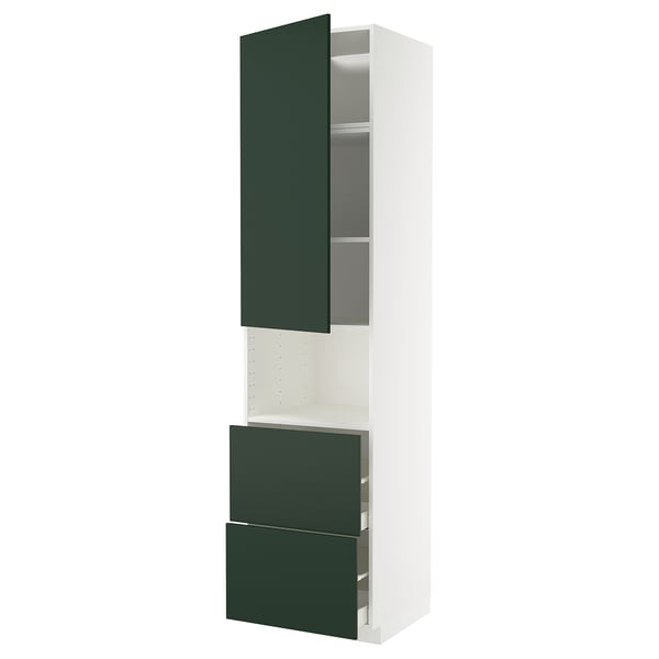 METOD / MAXIMERA - METOD / MAXIMERA Hi cab f micro w door/2 drawers, white/Havstorp deep green, 60x60x240 cm