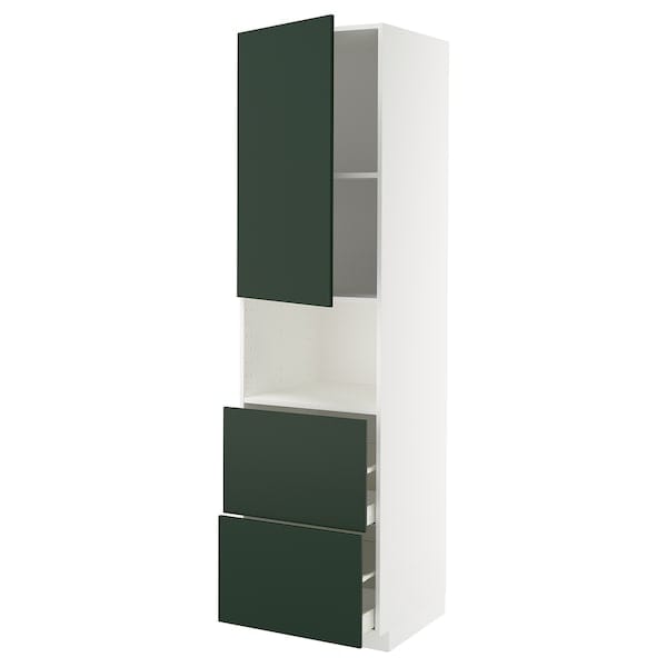 METOD / MAXIMERA - Hi cab f micro w door/2 drawers, white/Havstorp deep green, 60x60x220 cm