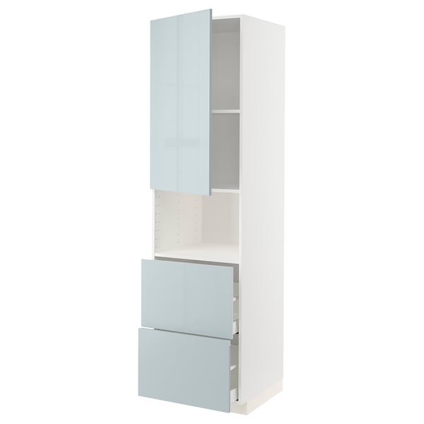 METOD / MAXIMERA - Hi cab f micro w door/2 drawers, white/Kallarp light grey-blue ,
