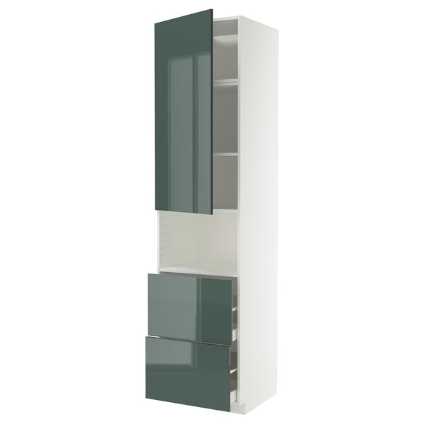 METOD / MAXIMERA - METOD / MAXIMERA Hi cab f micro w door/2 drawers, white/Kallarp high-gloss dark grey-green, 60x60x240 cm