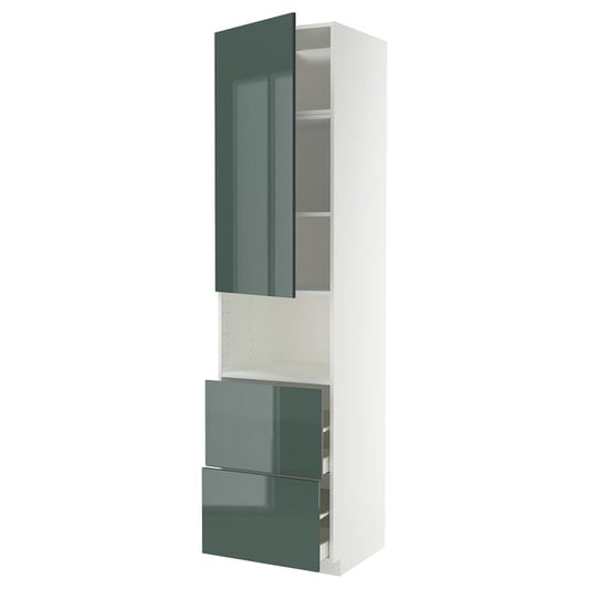 METOD / MAXIMERA - METOD / MAXIMERA Hi cab f micro w door/2 drawers, white/Kallarp high-gloss dark grey-green, 60x60x240 cm