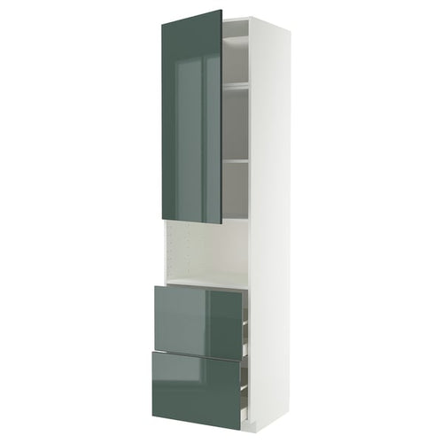 METOD / MAXIMERA hi cab f micro w door/2 drawers, white/Kallarp high-gloss dark grey-green, 60x60x240 cm
