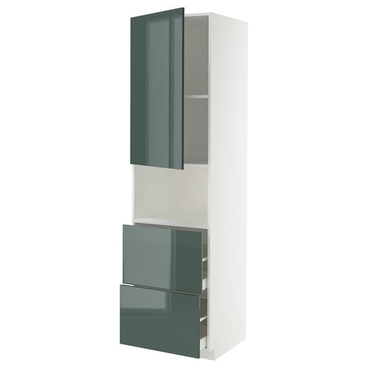 METOD / MAXIMERA hi cab f micro w door/2 drawers, white/Kallarp high-gloss dark grey-green, 60x60x220 cm