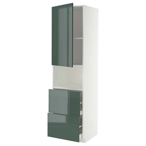 METOD / MAXIMERA hi cab f micro w door/2 drawers, white/Kallarp high-gloss dark grey-green, 60x60x220 cm