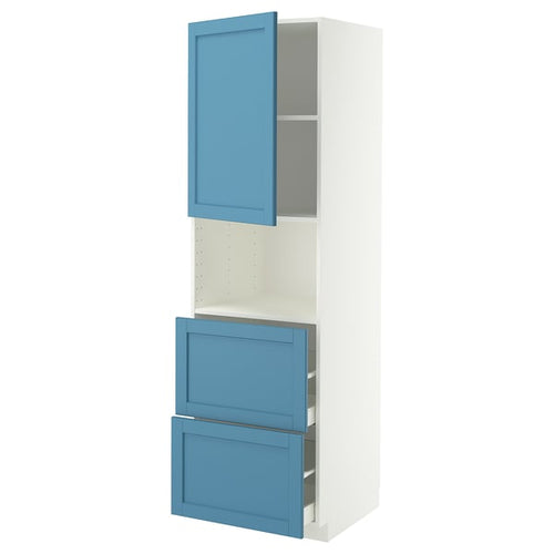 METOD / MAXIMERA hi cab f micro w door/2 drawers, white/Lerhyttan blue, 60x60x200 cm