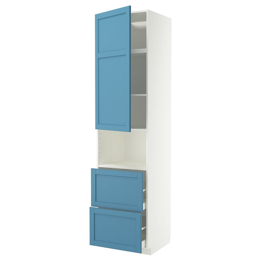 METOD / MAXIMERA hi cab f micro w door/2 drawers, white/Lerhyttan blue, 60x60x240 cm