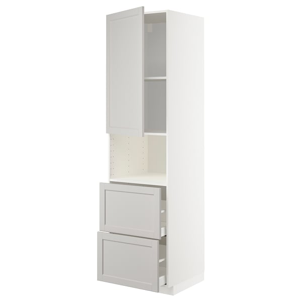 METOD / MAXIMERA - METOD / MAXIMERA Hi cab f micro w door/2 drawers, white/Lerhyttan light grey, 60x60x220 cm