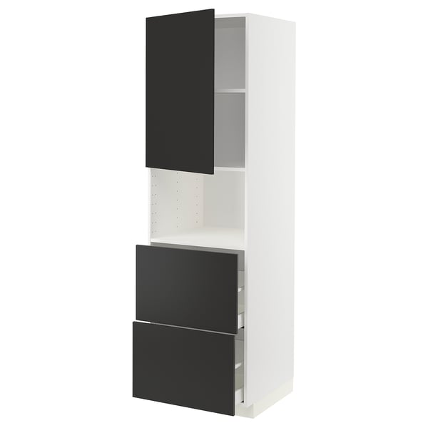 METOD / MAXIMERA hi cab f micro w door/2 drawers, white/Nickebo matt anthracite, 60x60x200 cm