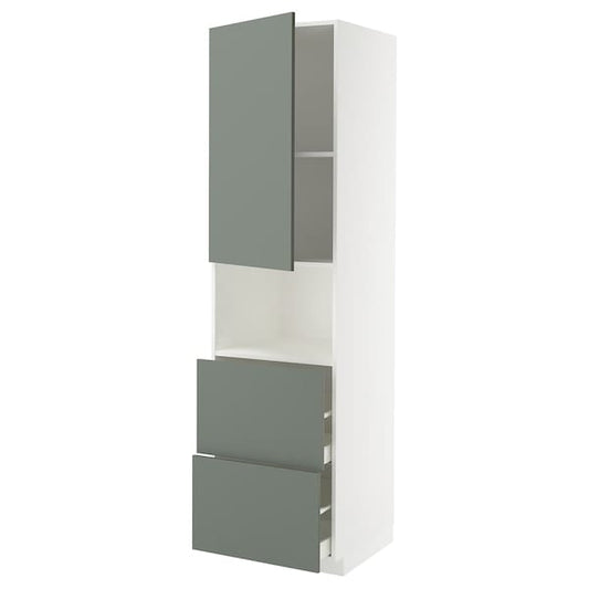 Ikea METOD / MAXIMERA - Hi cab f micro w door/2 drawers, white/Nickebo matt grey-green, 60x60x220 cm