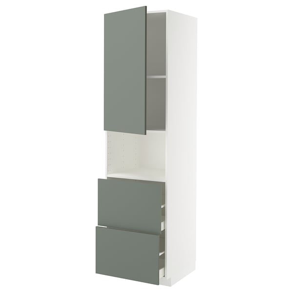 METOD / MAXIMERA - METOD / MAXIMERA Hi cab f micro w door/2 drawers, white/Nickebo matt grey-green, 60x60x220 cm