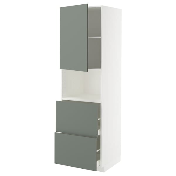 Ikea METOD / MAXIMERA - Hi cab f micro w door/2 drawers, white/Nickebo matt grey-green, 60x60x200 cm