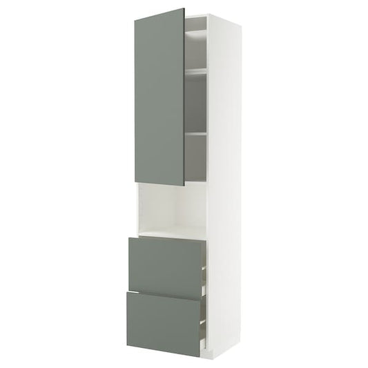 Ikea METOD / MAXIMERA - Hi cab f micro w door/2 drawers, white/Nickebo matt grey-green, 60x60x240 cm