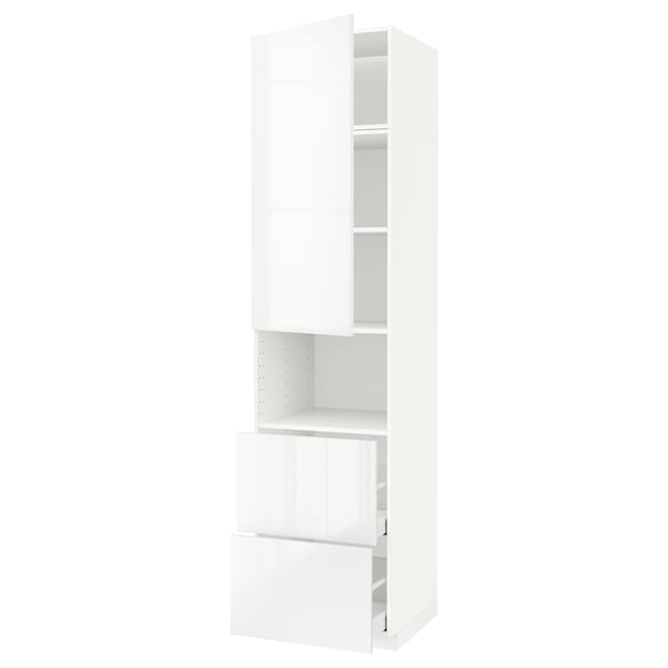 METOD / MAXIMERA hi cab f micro w door/2 drawers, white/Ringhult white, 60x60x240 cm