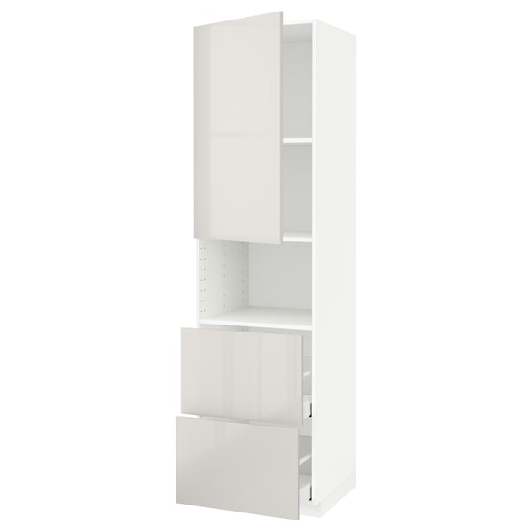 METOD / MAXIMERA - METOD / MAXIMERA Hi cab f micro w door/2 drawers, white/Ringhult light grey, 60x60x220 cm