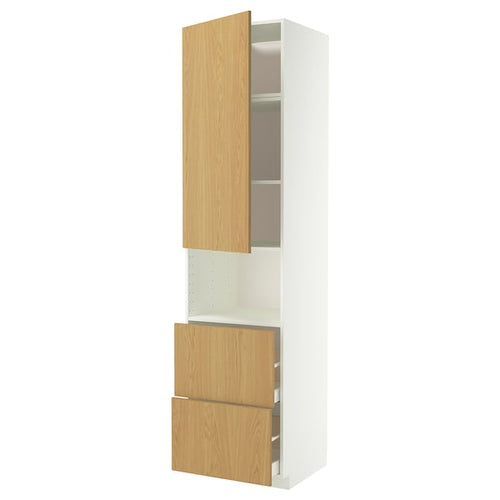 METOD / MAXIMERA hi cab f micro w door/2 drawers, white/Sinarp oak veneer, 60x60x240 cm