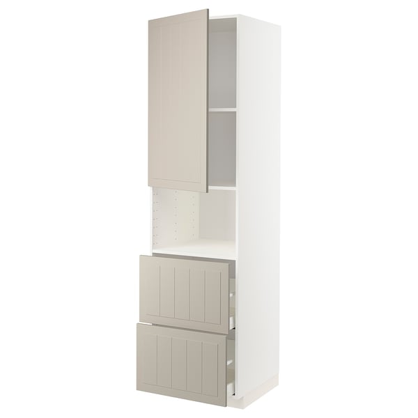 METOD / MAXIMERA - Hi cab f micro w door/2 drawers, white/Stensund beige, 60x60x220 cm