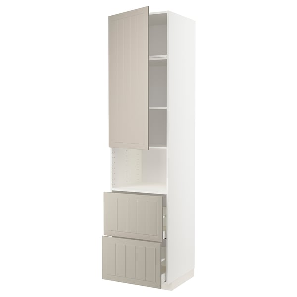 METOD / MAXIMERA - Hi cab f micro w door/2 drawers, white/Stensund beige, 60x60x240 cm