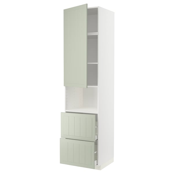 METOD / MAXIMERA hi cab f micro w door/2 drawers, white/Stensund light green, 60x60x240 cm