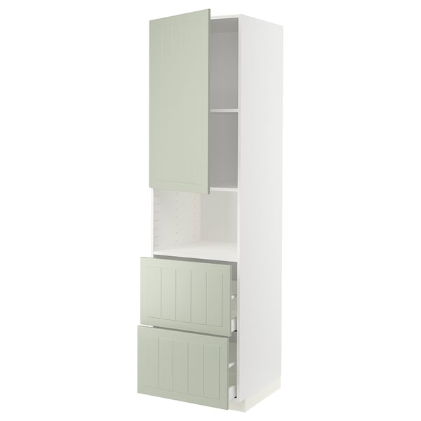 METOD / MAXIMERA hi cab f micro w door/2 drawers, white/Stensund light green, 60x60x220 cm