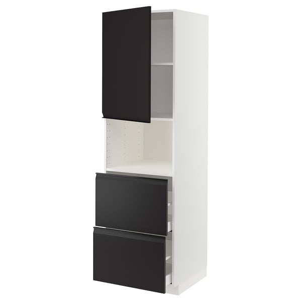 METOD / MAXIMERA - Hi cab f micro w door/2 drawers, white/Upplöv matt anthracite , 60x60x200 cm