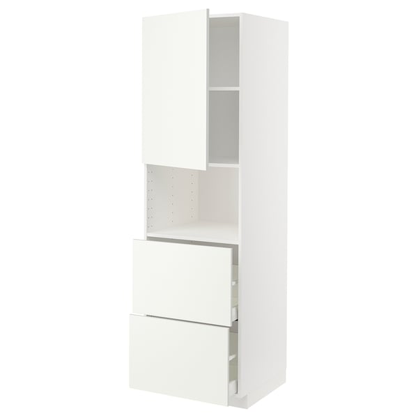 METOD / MAXIMERA hi cab f micro w door/2 drawers, white/Vallstena white, 60x60x200 cm