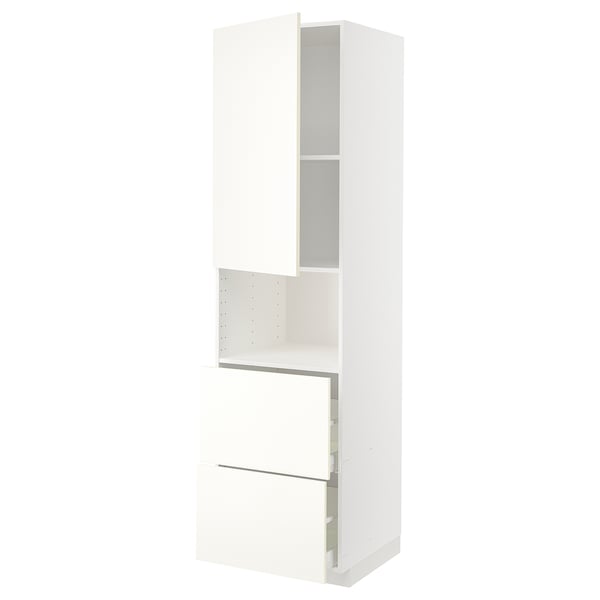 METOD / MAXIMERA hi cab f micro w door/2 drawers, white/Vallstena white, 60x60x220 cm