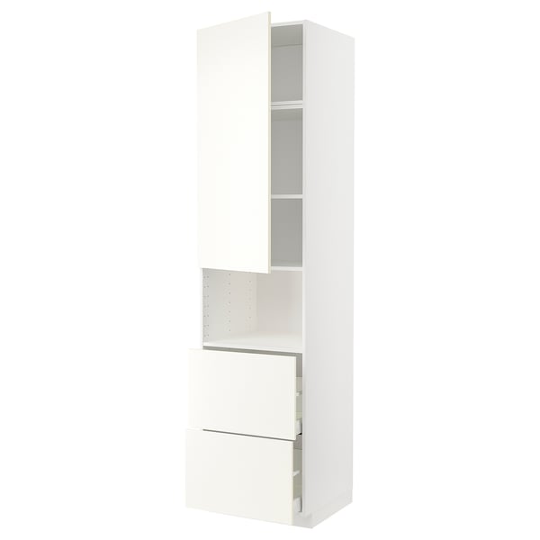 METOD / MAXIMERA hi cab f micro w door/2 drawers, white/Vallstena white, 60x60x240 cm