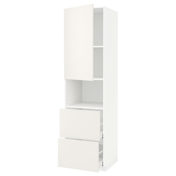 METOD / MAXIMERA hi cab f micro w door/2 drawers, white/Veddinge white, 60x60x220 cm