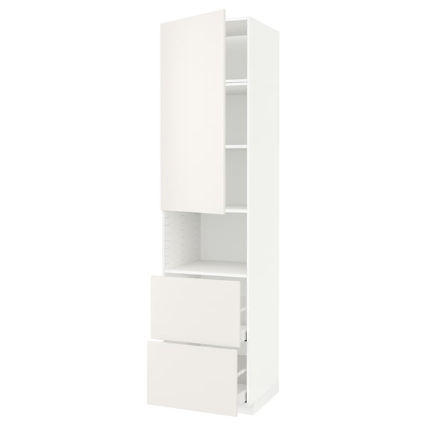 METOD / MAXIMERA - METOD / MAXIMERA Hi cab f micro w door/2 drawers, white/Veddinge white, 60x60x240 cm