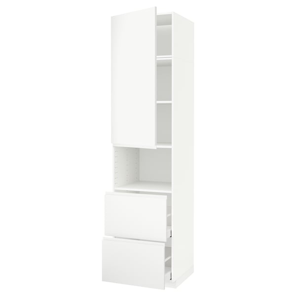 METOD / MAXIMERA - Hi cab f micro w door/2 drawers, white/Voxtorp matt white , 60x60x240 cm