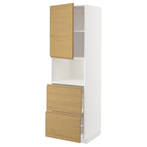 METOD / MAXIMERA - METOD / MAXIMERA Hi cab f micro w door/2 drawers, white/Voxtorp oak effect, 60x60x200 cm