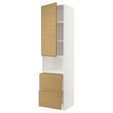 METOD / MAXIMERA hi cab f micro w door/2 drawers, white/Voxtorp oak effect, 60x60x240 cm