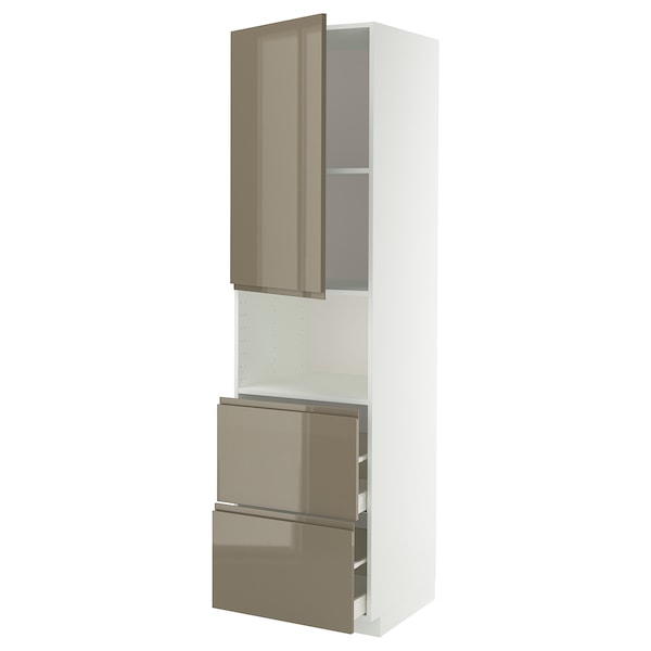 METOD / MAXIMERA - METOD / MAXIMERA Hi cab f micro w door/2 drawers, white/Voxtorp high-gloss dark grey-brown, 60x60x220 cm