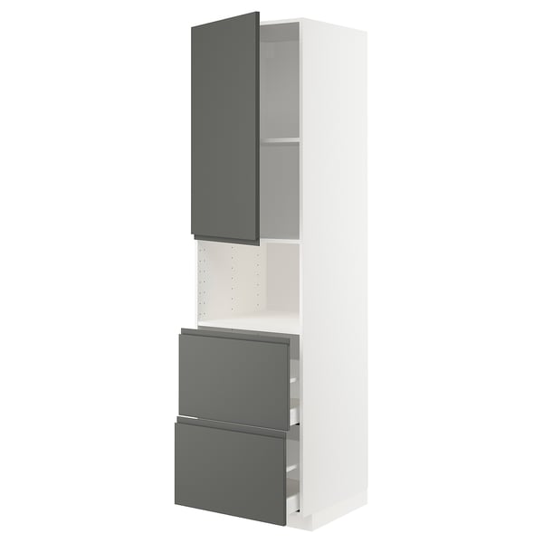 METOD / MAXIMERA - METOD / MAXIMERA Hi cab f micro w door/2 drawers, white/Voxtorp dark grey, 60x60x220 cm