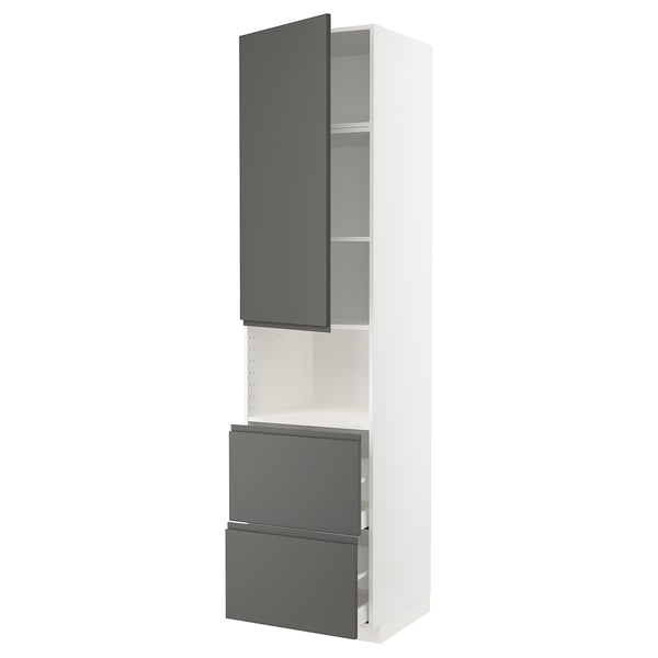 METOD / MAXIMERA hi cab f micro w door/2 drawers, white/Voxtorp dark grey, 60x60x240 cm