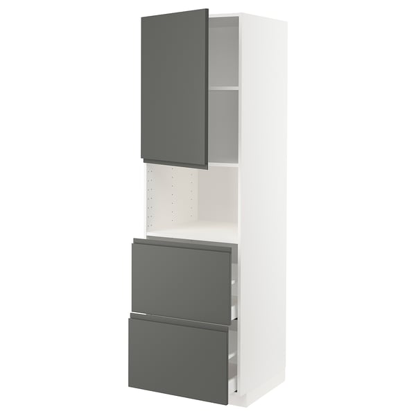 METOD / MAXIMERA hi cab f micro w door/2 drawers, white/Voxtorp dark grey, 60x60x200 cm