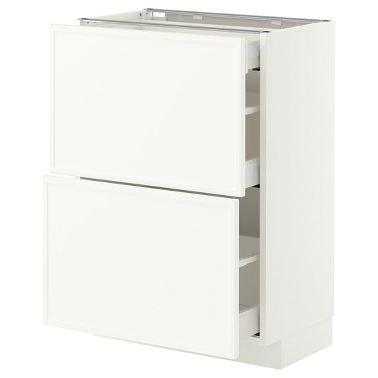 METOD / MAXIMERA base cab with 2 fronts/3 drawers, white/Aspudden matt white, 60x37 cm