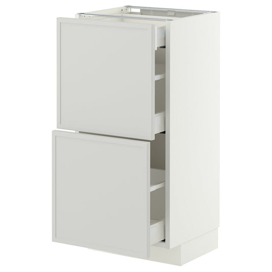 METOD / MAXIMERA base cab with 2 fronts/3 drawers, white/Aspudden light grey, 40x37 cm
