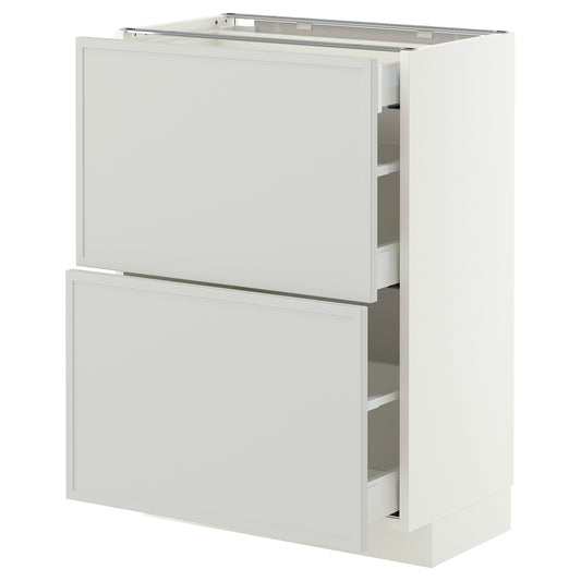 METOD / MAXIMERA base cab with 2 fronts/3 drawers, white/Aspudden light grey, 60x37 cm