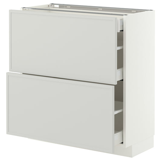METOD / MAXIMERA base cab with 2 fronts/3 drawers, white/Aspudden light grey, 80x37 cm