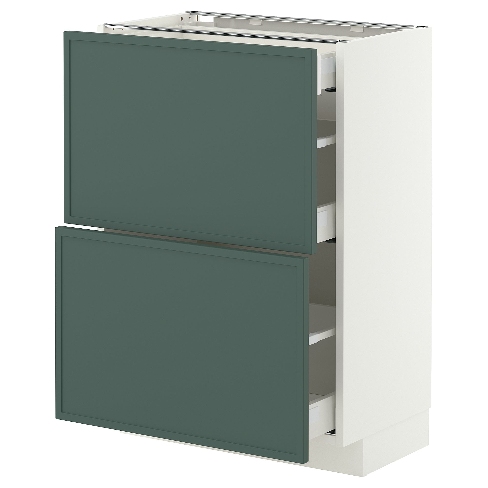 METOD / MAXIMERA base cab with 2 fronts/3 drawers, white/Aspudden dark grey-green, 60x37 cm