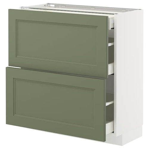 METOD / MAXIMERA base cab with 2 fronts/3 drawers, white/Axstad grey-green, 80x37 cm