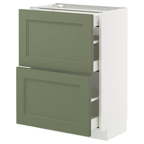 METOD / MAXIMERA base cab with 2 fronts/3 drawers, white/Axstad grey-green, 60x37 cm