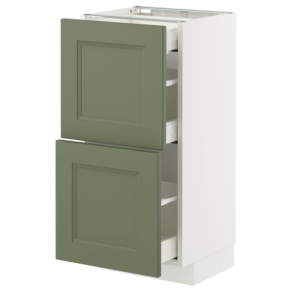 METOD / MAXIMERA - METOD / MAXIMERA Base cab with 2 fronts/3 drawers, white/Axstad grey-green, 40x37 cm