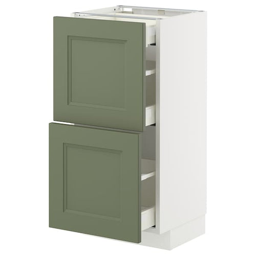 METOD / MAXIMERA base cab with 2 fronts/3 drawers, white/Axstad grey-green, 40x37 cm